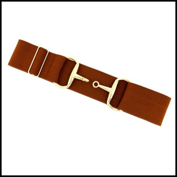 Elastic Equestrian Belt with Gold Bit Buckle, Adjustable Riding Belt
